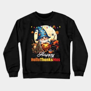 Gnomes Lover Halloween Merry Christmas Happy Hallothanksmas Crewneck Sweatshirt